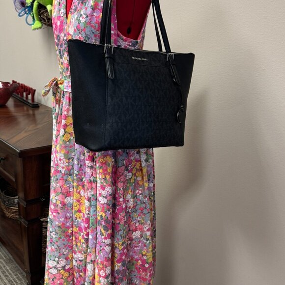 Michael Kors "Charlotte" Large Top-Zip Tote – Black Logo & Leather – Gently Used - Picture 2 of 7